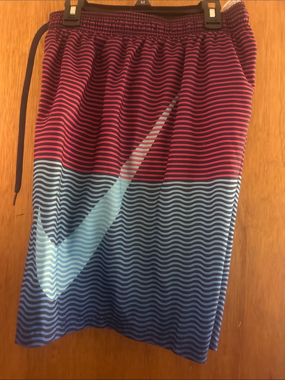 Nike Pink and Blue Gradient Wave Shorts with Large Swoosh